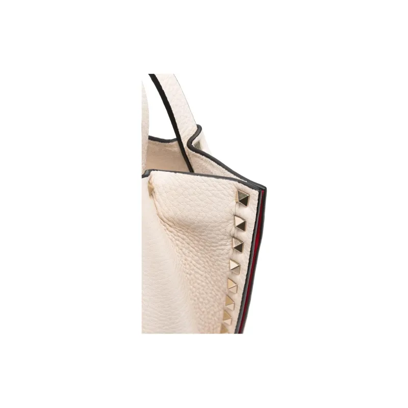 Valentino Rockstud Leather Tote Bag, Shopping Bag, Shoulder Bag, Crossbody Bag, Handbag Women's White-2