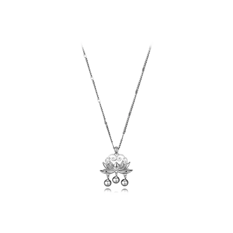 Muyan S925 Silver Lotus Peace Lock Necklace Women's-0