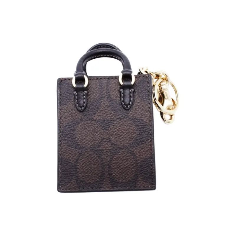 COACH N/S Canvas With Smooth Leather Hand Handbag Accessory Mini Women's Gold & Brown Black-2