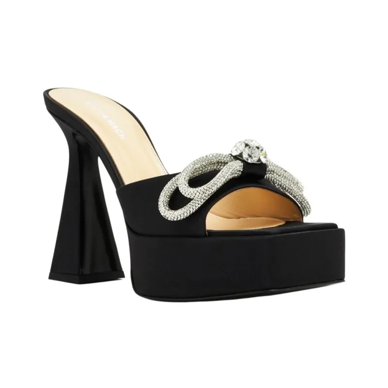 MACH & MACH Double Bow Embellished Satin Platform Mules Women's-3