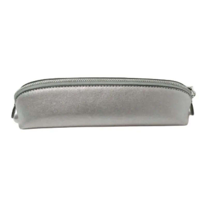 COACH Pencil Case Metal Smooth Leather Pencil Case Storage Bag Small Size Unisex Silver Gray-4