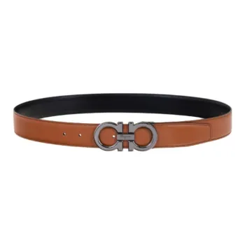 FERRAGAMO Calfskin Leather Belts Men's Brown Width 3.3CM
