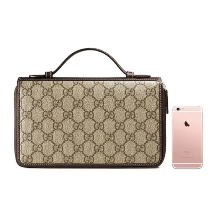 GUCCI Canvas With Leather Wallet Handbag Men's Ebony/Brown-3
