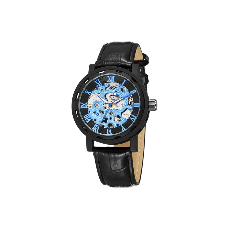 MELSMAO Semi-Automatic Wrist Watch Mechanical Movement Leather Watch Bands Watch Men's Watches Cut-Out Dial-14