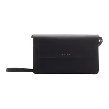 MARNI Saffiano Calfskin Shoulder Bag Makeup Bag Women's Black