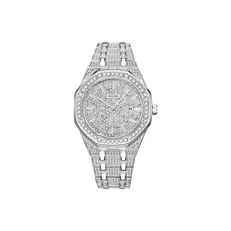 MELSMAO Luxurious Baby's Breath Men's Wrist Watch Quartz Movement Alloy Strap Watch Men's Watches Silver Dial-1