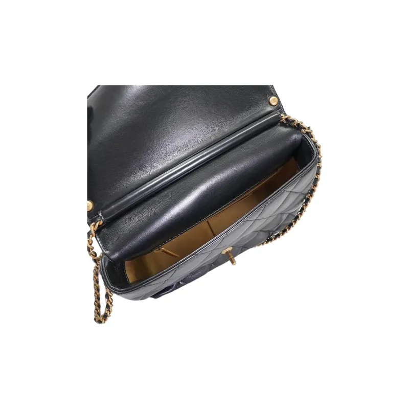 CHANEL Classic Flap CF Shiny Lambskin Shoulder Bag Crossbody Bag Mini Women's Black-7