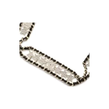 CHANEL 2023 Gold Plated And Lambskin Cc Crystal Star Choker Costume Necklace