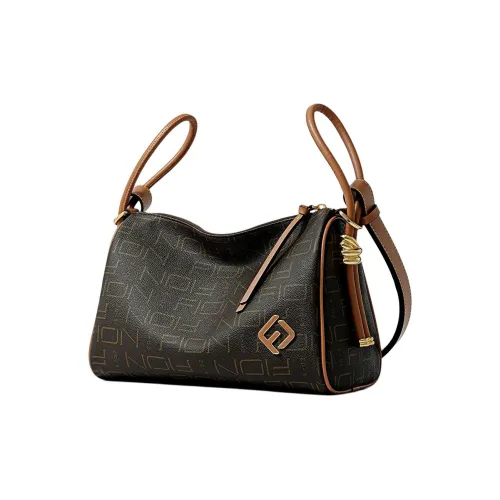 FION Artificial Leather Crossbody Bag Large Size Women's Coffee & Tea