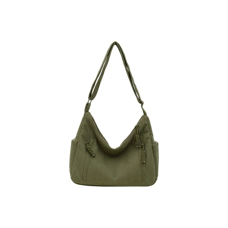 GOX Corduroy Shoulder Bag Regular Women's White/Black/Green/Khaki/Pink-7