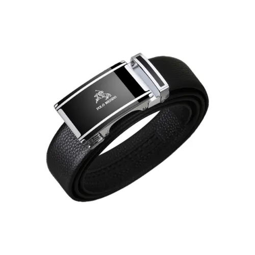 POLOMEISDO Cow Leather Casual Versatile Genuine Leather Belt Gift Box Set Men's Silver Width  3.5cm
