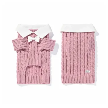 UFBemo Pet Clothing, Hand Crochet Lapel/bow Jacquard/woven Collar Cable Cardigan