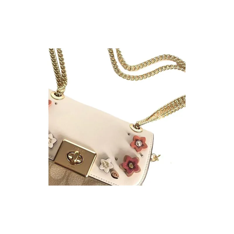 COACH Cassidy Canvas With Leather Messenger Bag Portable Crossbody Bag Shoulder Bag Women's White & Khaki-3