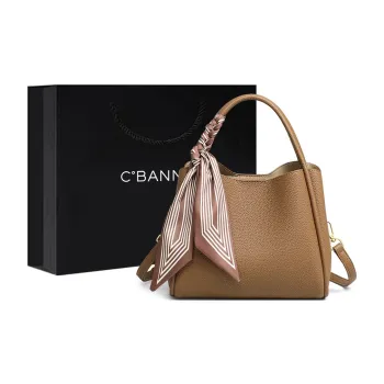C°BANNER Cow Leather With Synthetic Leather One Shoulder Crossbody Handbag, Bucket Bag Large Size Women's Brown