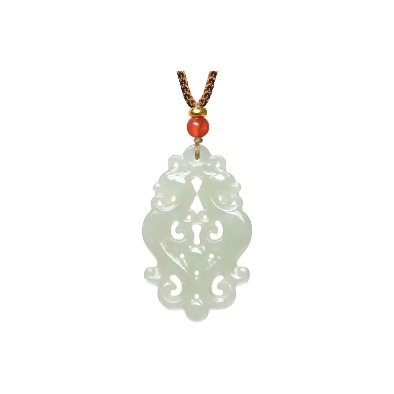 MARY WINDSOR Hetian Jade Double Dragon Plaque Pendant Pale Greenish White Jade Women's-0