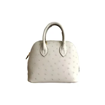 HERMES Bolide Ostrich Leather Bowling Bag, Handbag Regular Women's Pearl Gray