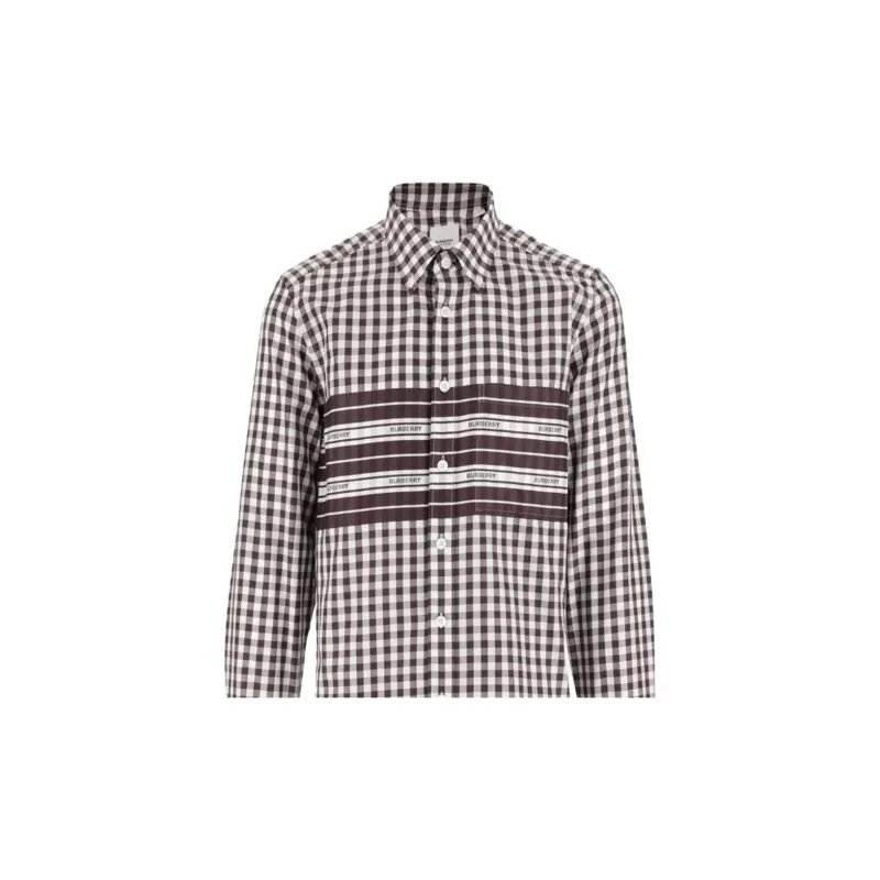 Burberry FW23 Mens Letter Stripe Check Print Single-Breasted Casual Shirt Brown-2