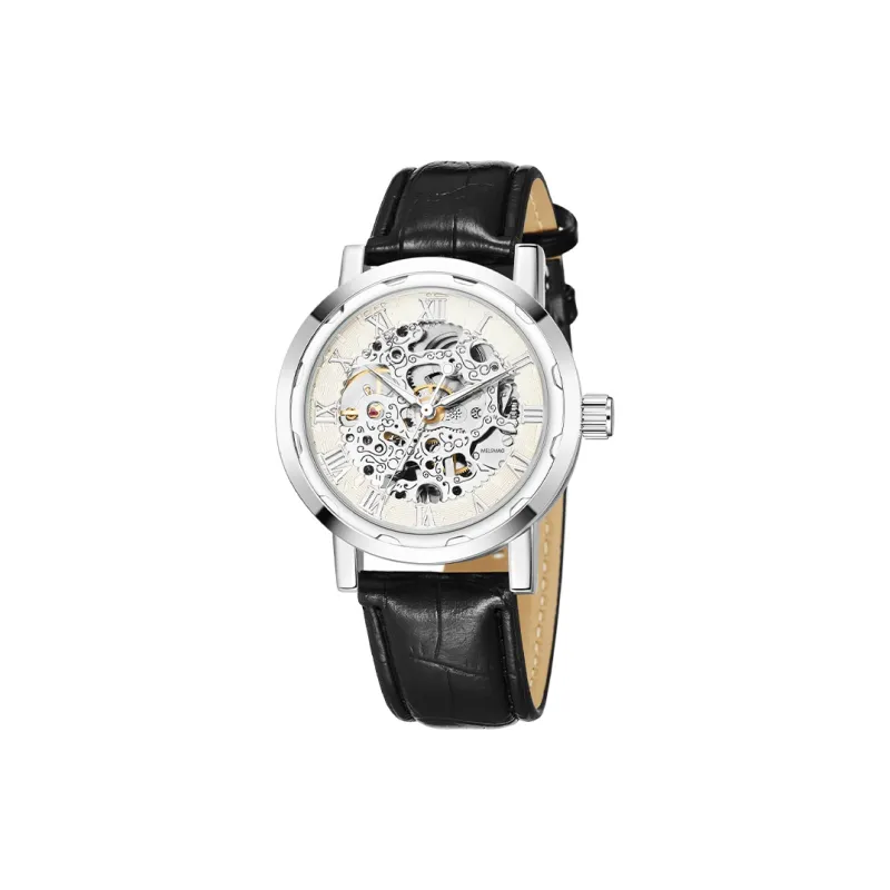 MELSMAO Semi-Automatic Wrist Watch Mechanical Movement Leather Watch Bands Watch Men's Watches Cut-Out Dial-8