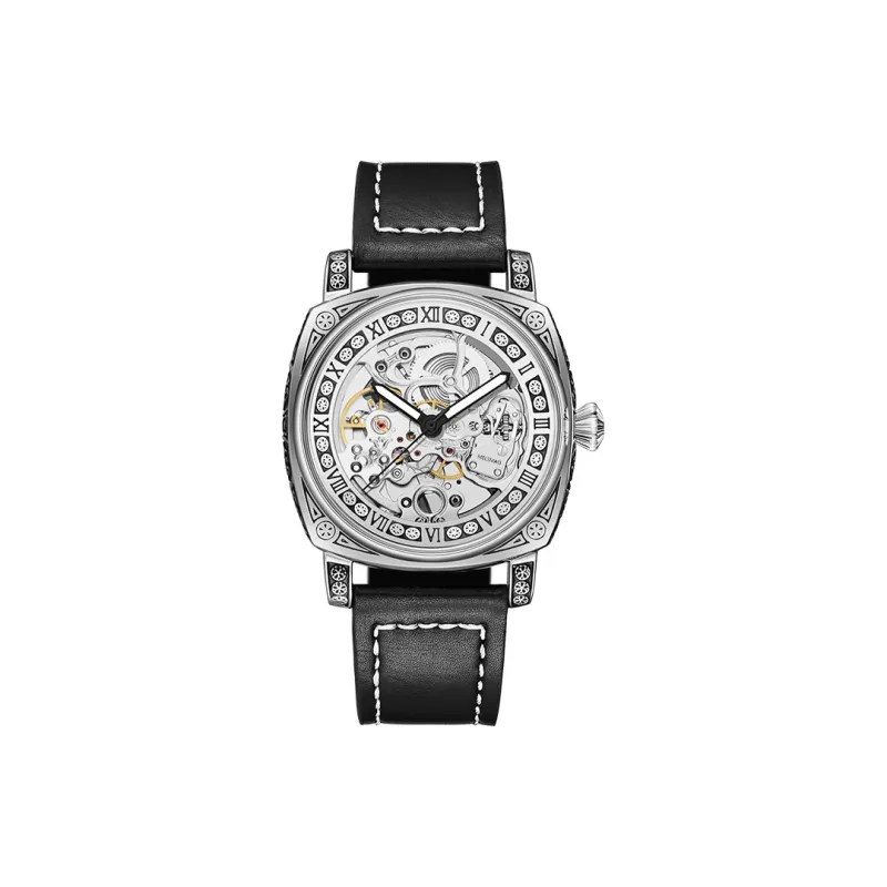 MELSMAO Mechanical Movement Leather Watch Bands Watch Men's Watches Black Dial-1