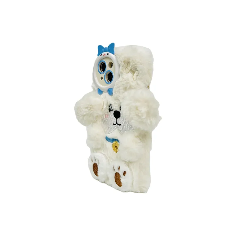Sopi Plush Material 3D Effect Ears White Puppy Phone Cases Compatible With IPhone 16/15 Pro Max/Apple 13/14 Pro Max/12-5