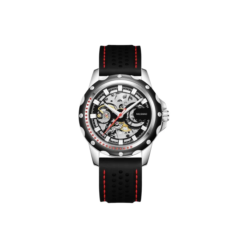 MELSMAO Mechanical Movement Silicone Strap Watch Men's Watches Cut-Out Dial-1