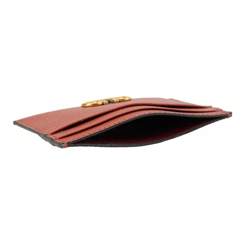 FERRAGAMO GANCINI Stamped Calfskin Card Holder Women's Orange Red-3