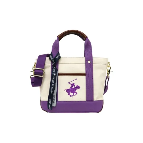 BEVERLY HILLS POLO CLUB Cotton Fabric Shoulder Bag Crossbody Bag Handbag Women's Ivory With Purple Accents