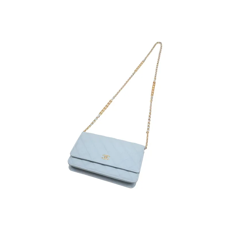 CHANEL WOC Grain Embossed Cow Leather Wallet On Chain, Shoulder Bag, Crossbody Bag Women's Light Blue-3
