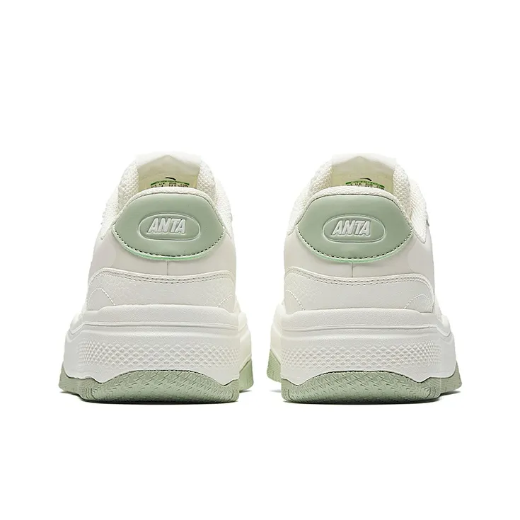 Anta Anti Slip And Wear Resistant Lightweight Height Increasing Low Top Skateboard Shoes Women's White Green-3