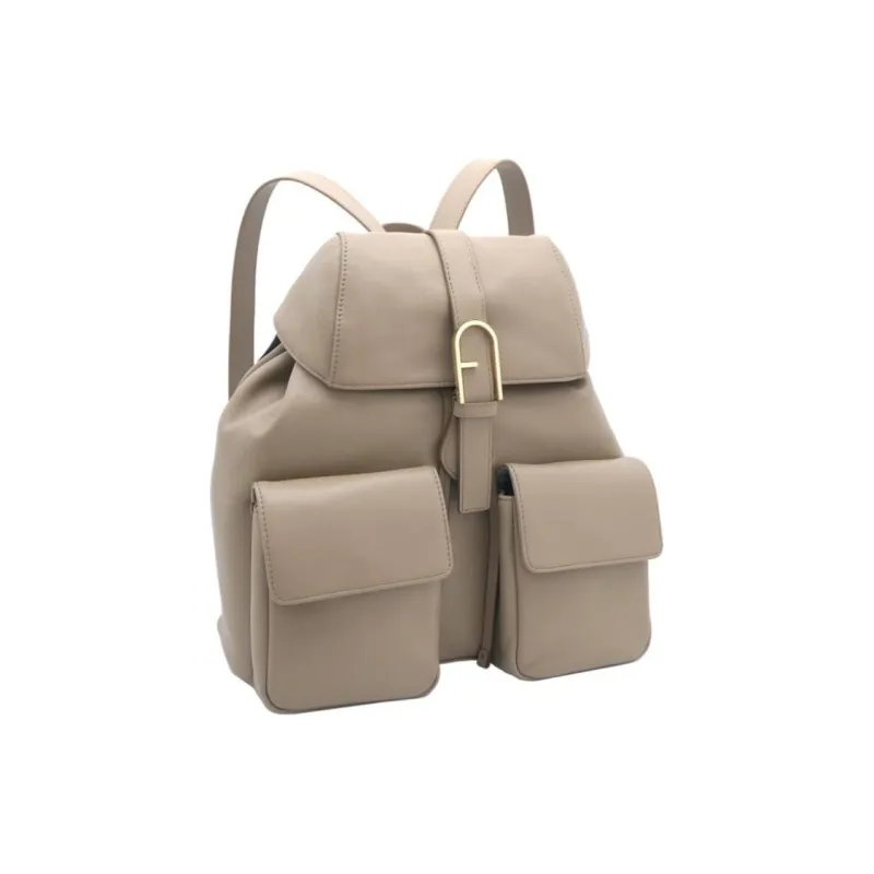 Furla Cow Leather Backpack Large Size Women's Gray Green-1