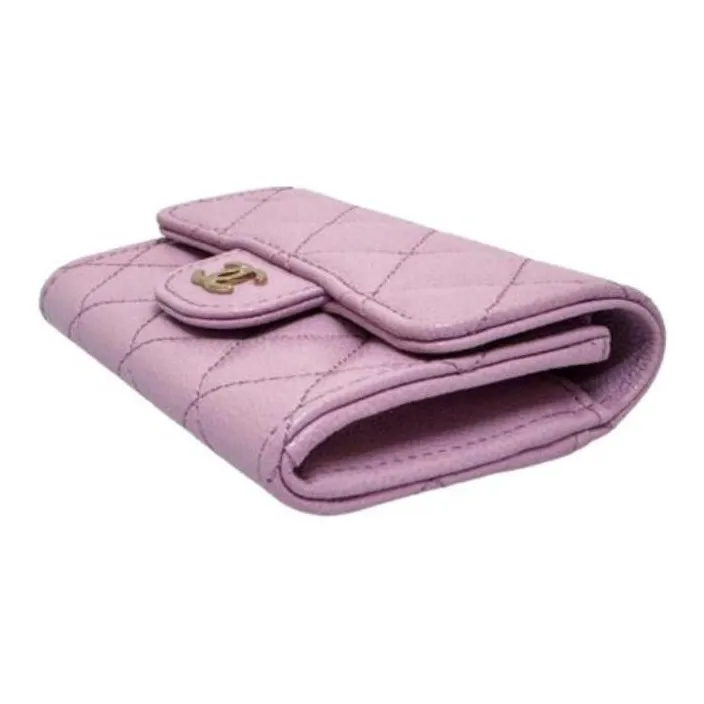 CHANEL Grain Litchi Grain Cow Leather Card Holder Women's Pink-2