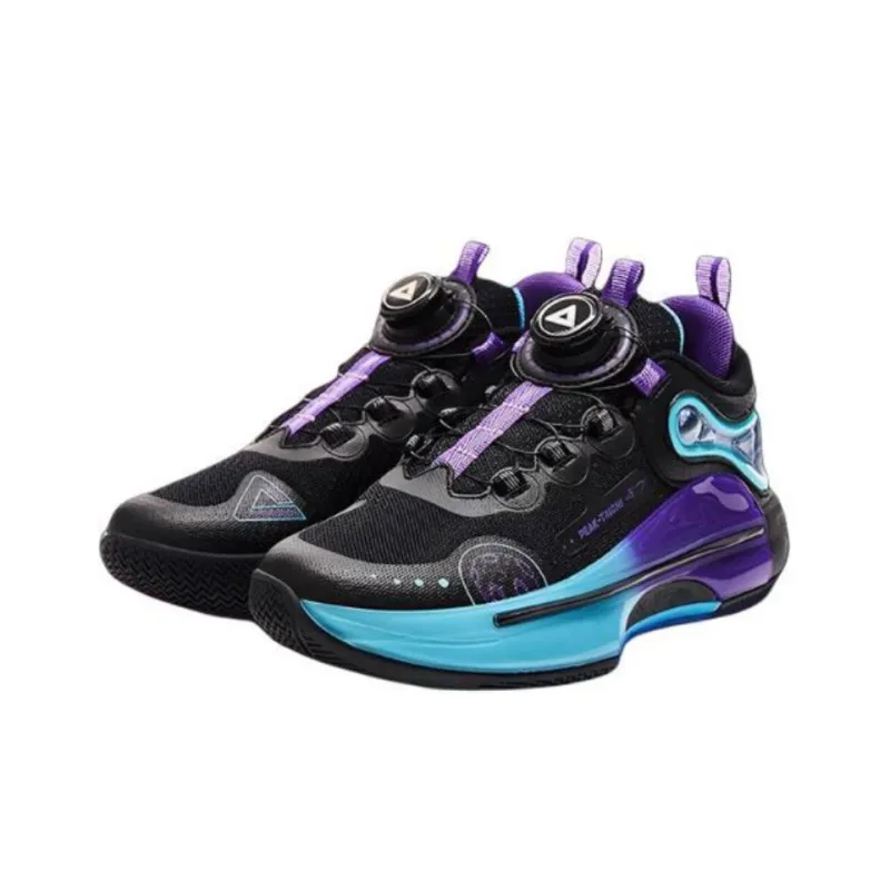 PEAK Anti Slip Wear Resistant Low Top Children's Basketball Shoes Black Purple Teenagers-1