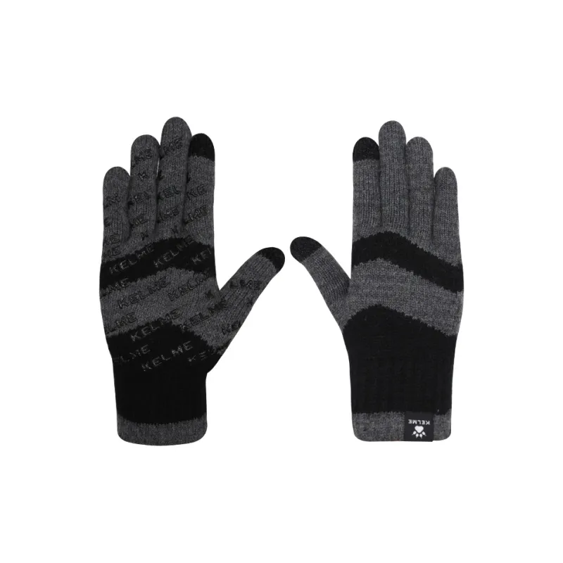 KELME Polyester Acrylic Knit Gloves Unisex Dark Gray Light Gray-7