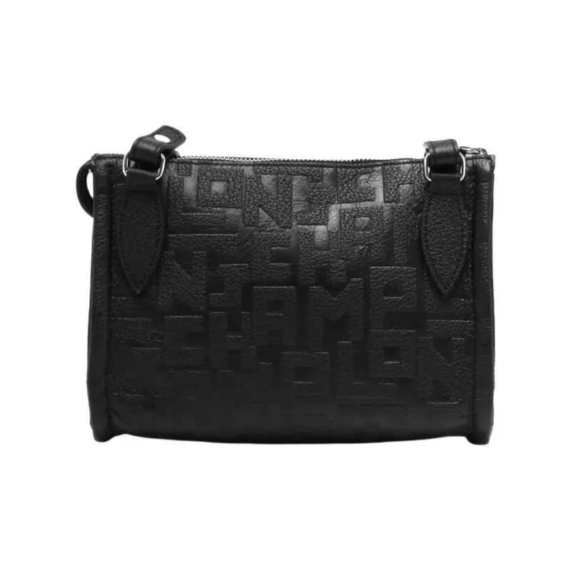 LONGCHAMP Leather Shoulder Bag Crossbody Bag Small Size Women's Black-3
