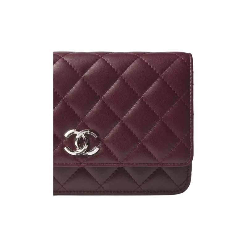 CHANEL Leather Crossbody Bags Women's Dark Red-2