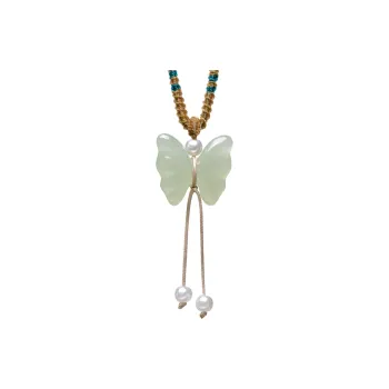 MARY WINDSOR Dancing Butterfly Pendant Pale Greenish White Jade Women's