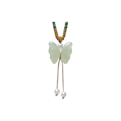 MARY WINDSOR Dancing Butterfly Pendant Pale Greenish White Jade Women's