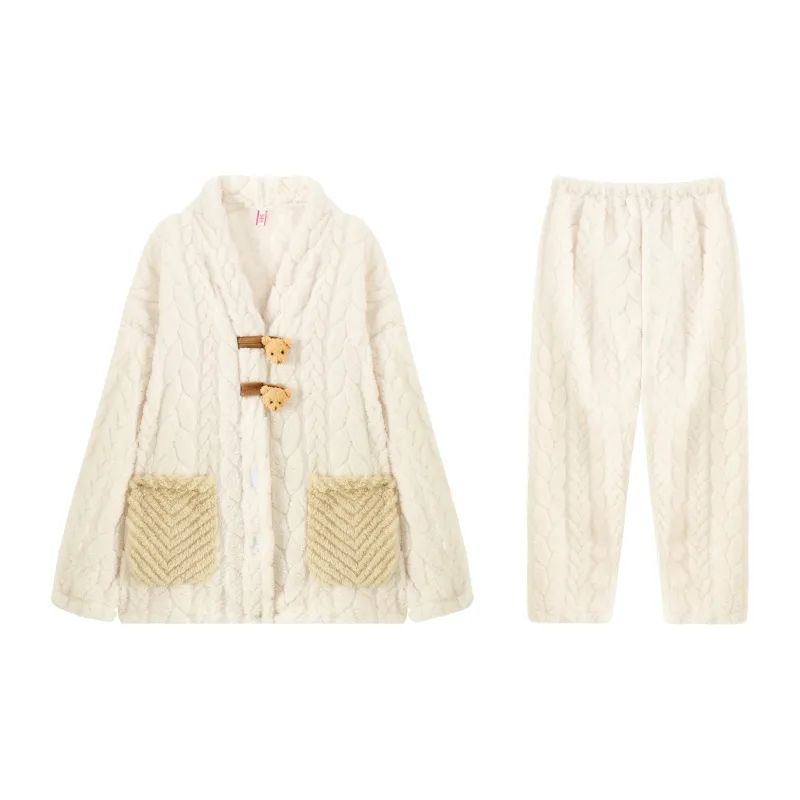 Qiao Ni Tong Pajama Set Women's Ecru-0