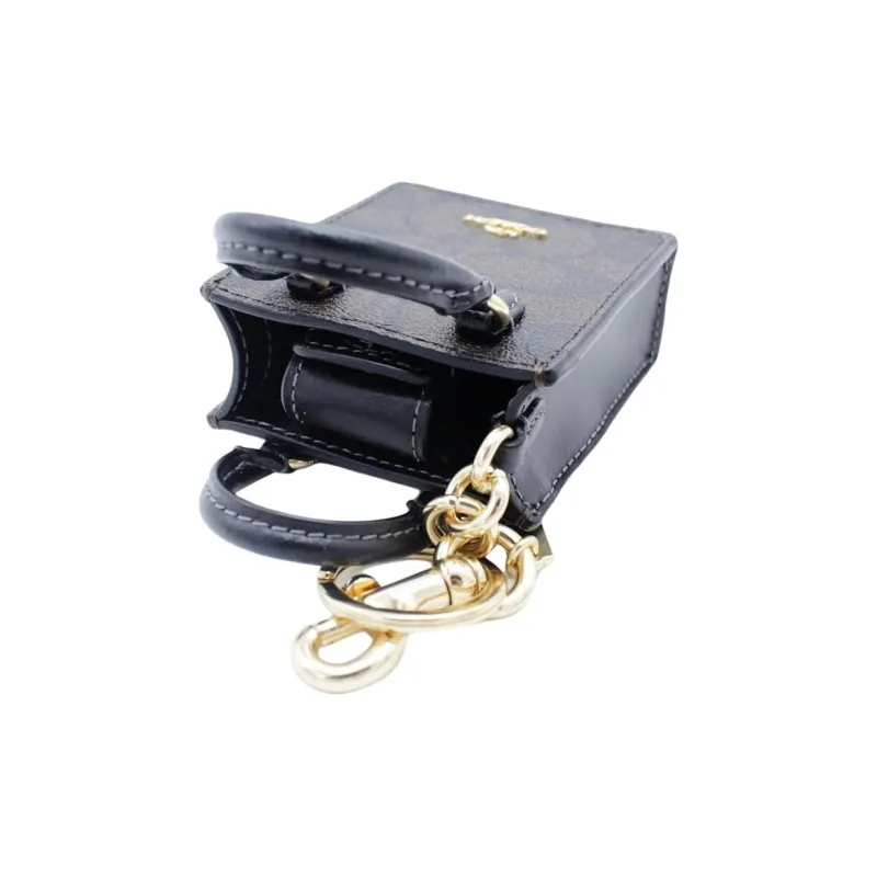 COACH N/S Canvas With Smooth Leather Hand Handbag Accessory Mini Women's Gold & Brown Black-3