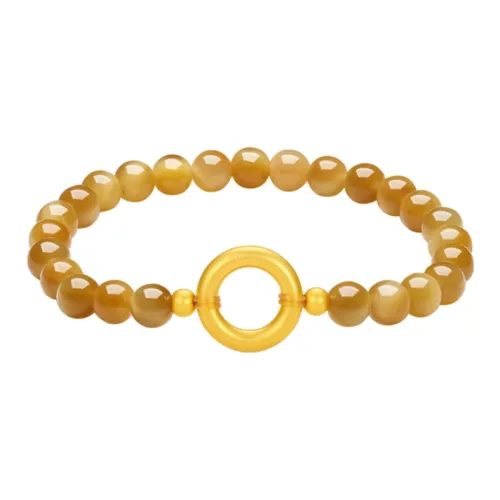 ZHOU LIU FU 3D Hard Gold Silicified Crocidolite Price Lucky Peace Buckle Solid Gold Fixed Price Gold Bracelet Unisex