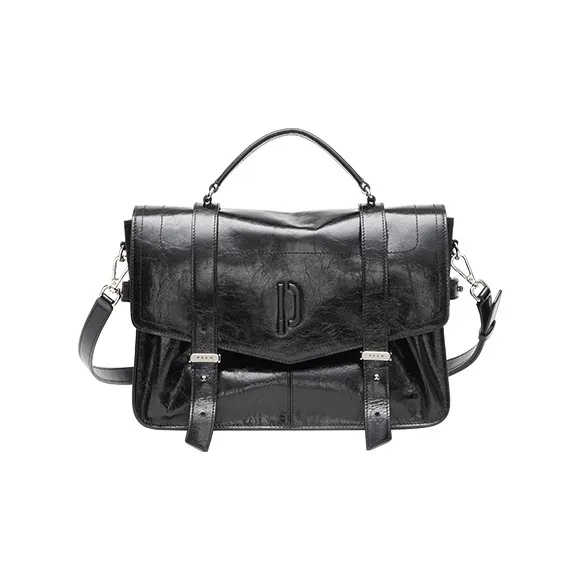 PECO Cow Leather Messenger Bag, Crossbody, One Shoulder Handbag Medium Size Women's Black-1
