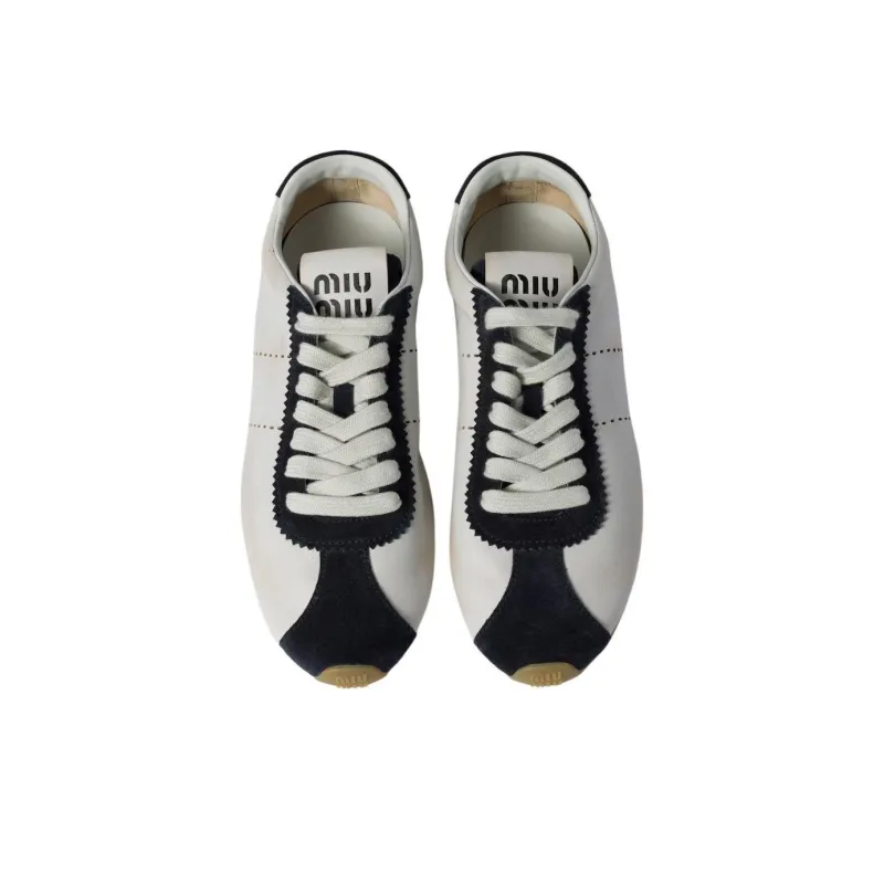 MIU MIU FW24 Plume Distressed Low Top Casual Shoes Women's White Blue-3
