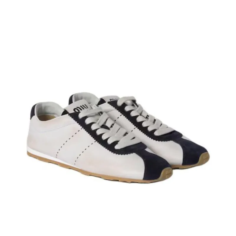 MIU MIU FW24 Plume Distressed Low Top Casual Shoes Women's White Blue-2