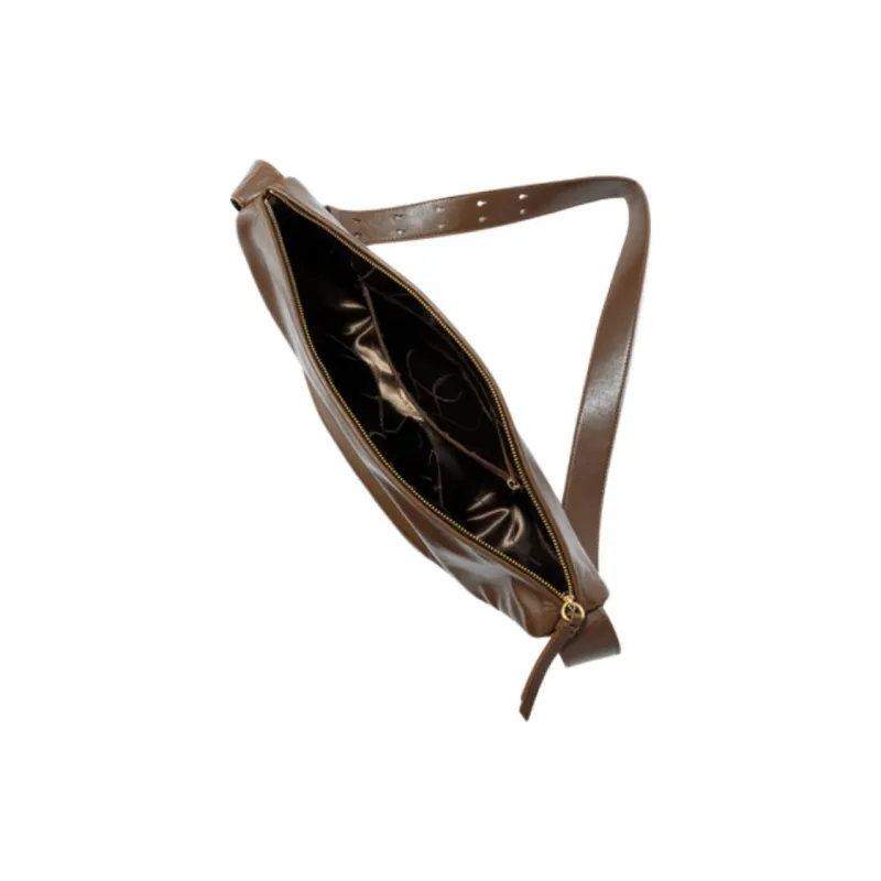 FION Top Grain Cow Leather Crossbody Bag Medium Size Women's Caramel Brown-3