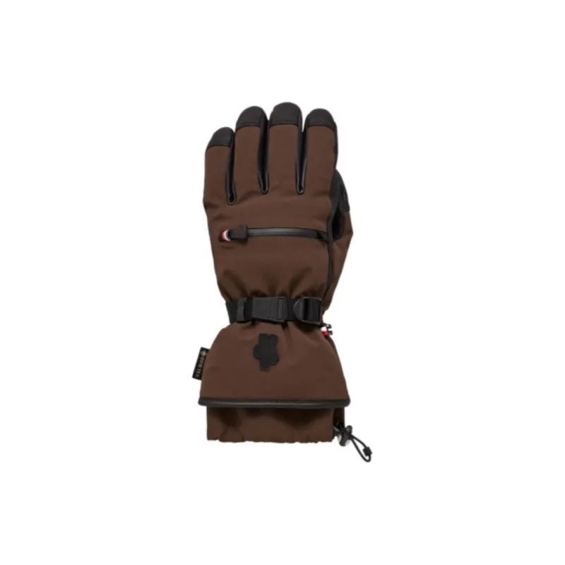 Moncler Nylon Leather Silicone Sheepskin Polyamide Elastane Polyester Cotton Fabric Gloves Men's Brown-0