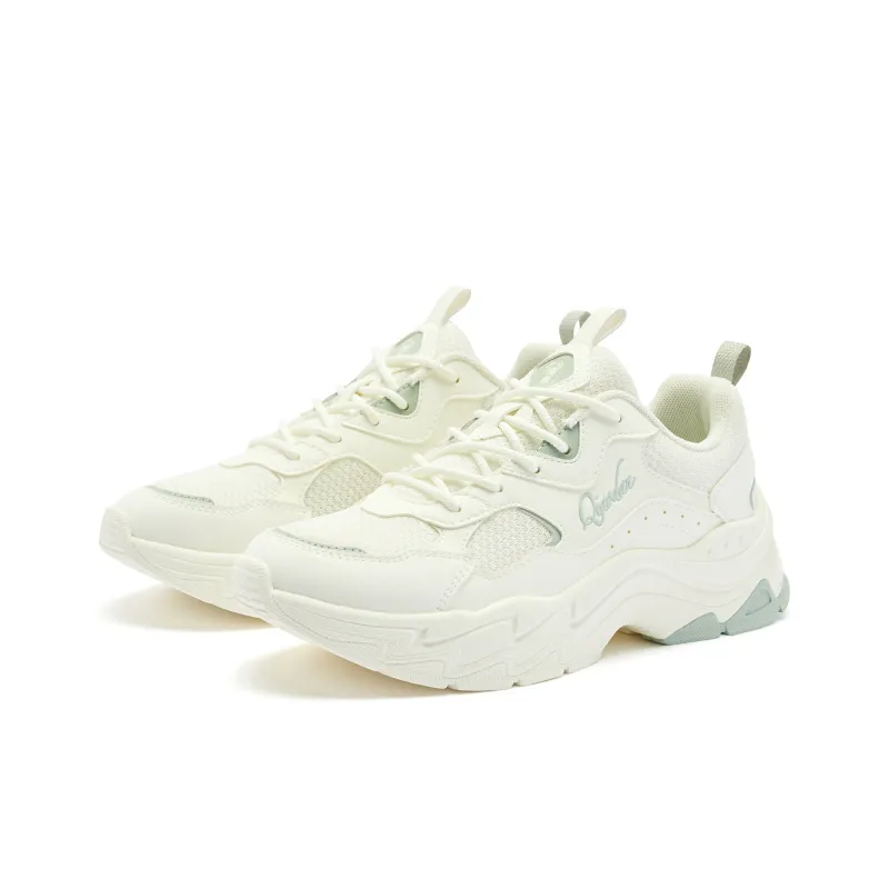 QIAODAN Casual Shoes Women's Low Top Ivory/Reed Gray Green-2
