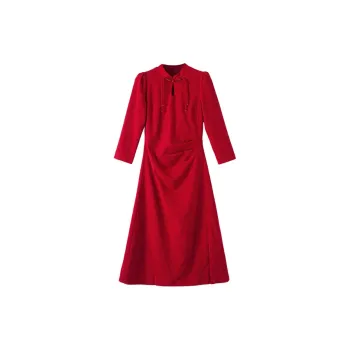 Late White Long Sleeved Dresses Women's Red