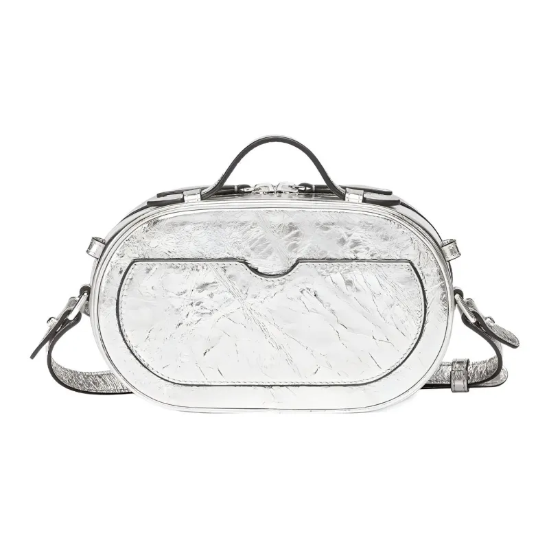 FENDI O'Lock Leather Oval Camera Bag Handbag Shoulder Bag Crossbody Bag Mini Women's Silver-2