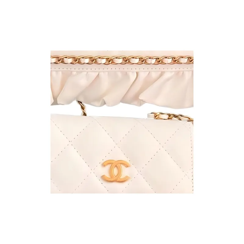 CHANEL Sheepskin Cell Phone Pouch, Shoulder Bag, Crossbody Bag Women's White-1