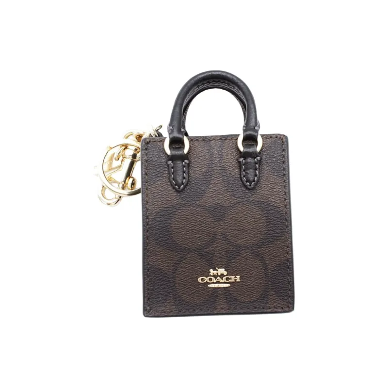 COACH N/S Canvas With Smooth Leather Hand Handbag Accessory Mini Women's Gold & Brown Black-1